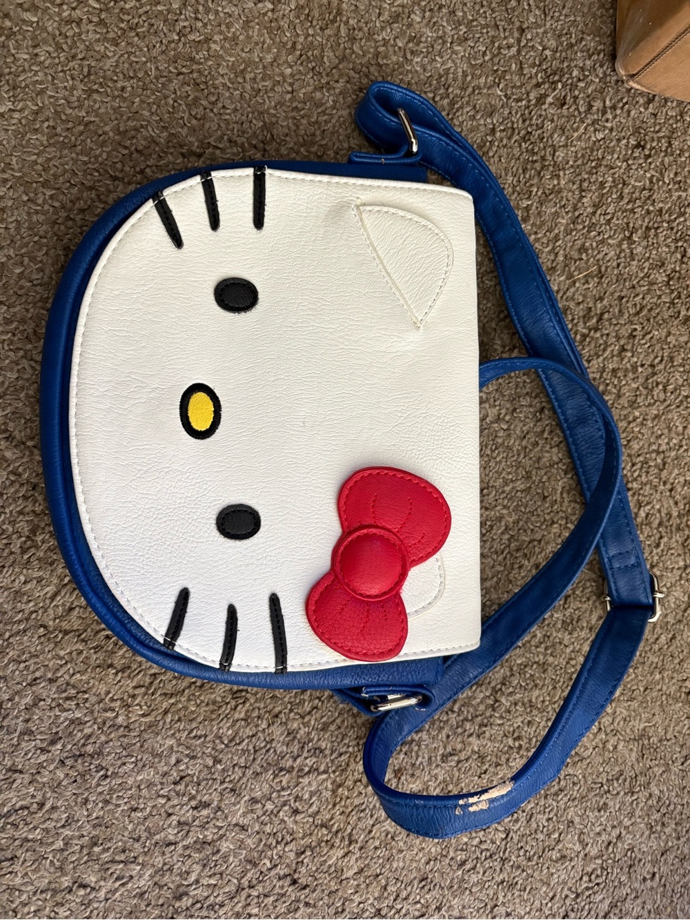 Loungefly White Hello Kitty Crossbody Purse with Blue Trim and Red Bow